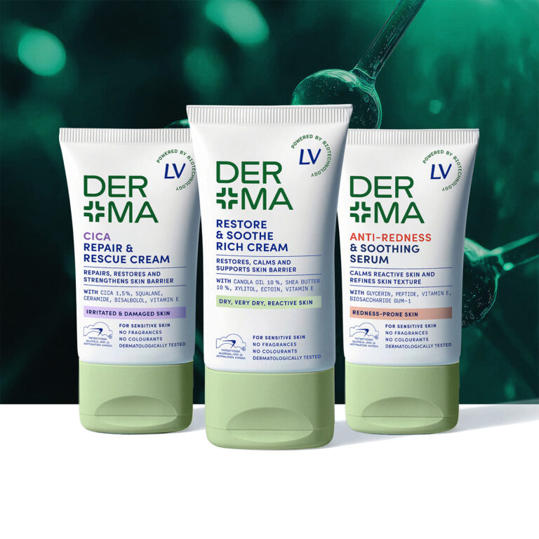 Kuvassa on Derma by LV tuotteita